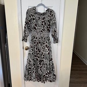 ADAM LIPPES Off-Shoulder Printed Smocked Midi Dress | Size 0